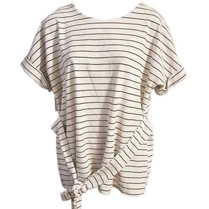 Worthington Black n' White Striped Shortsleeve Quality Stretchy Top w/Tie in M